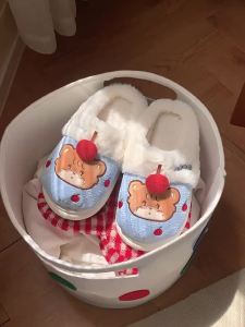 XIXITIAO Womens Cartoon Thermal Plush Slippers 2024 Winter New mikko Joint Cute Bear plus Velvet Cotton Shoes