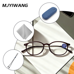 Ultralight TR Frame Round Reading Glasses Anti Blue Light Presbyopia Eyeglasses Thin Flexible Metal Temple Men Women Portable