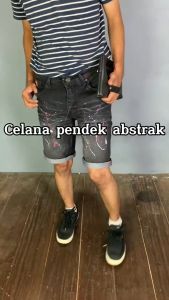 FIVE BROTHER Celana Jeans Pendek Pria Motif Abstrak Selvedge Premium