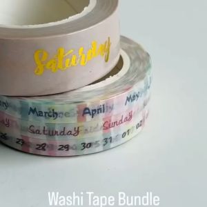 BujoWorld CALENDAR Washi Tape Set 4 Rolls 10m each Days Dates Months Gold Foil for 2022 Planner Scheduler Organiser DIY Planners school project scrapbook Gift wrapping Glass decor Wall decoration