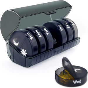 Weekly Pill Organizer Pill Box 2 Times a Day (AM/PM) 7 Day Pill Case Round Travel Medicine Organizer Large Daily Pill Container