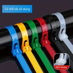 100 CÁI Dây Buộc Cáp Nylon Có Thể Tái Sử Dụng Có Thể Tháo Rời & Tái Chế Màu Sắc Hỗn Hợp Đen Trắng Đỏ Vàng Xanh Lam Xanh Lục Để Sắp Xếp Thiết Bị Điện Tử