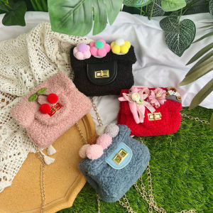 Kids Bag Little Girl Princess Bear Bear Messenger Bag Trendy Cartoon Christmas Gift Cute Chain Furry Accessories