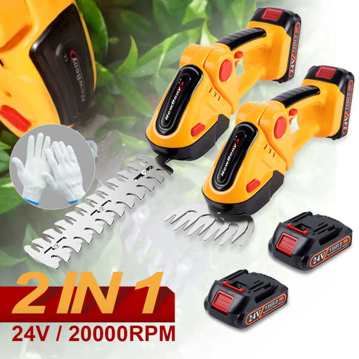 Grass Cutter 2 In 1 24v Cordless Electric Hedge Trimmer 20000rpm Rechargeable Handheld Household