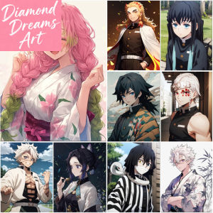 FramelessDemon Slayer Diamond Painting 5D Kaimetsu no Yaiba Giyu Tomioka Full Diamond Mosaic Picture Kochou Shinobu Home Decor
