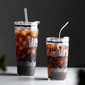 Glass Straw Cup Large-Capacity Water Cup Good-looking Iced Coffee Cup Milk Tea Cup For Home Ins Air Cooling Drink Cup