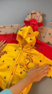 Jaket Bayi Anak fleece Resleting Kupluk Motif Jerapah Size 3-12 Bulan