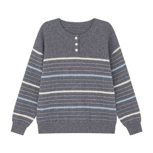 NIHAOKANONG | Áo Blouse Knit Chất Liệu Màu Khối Henry Collar
