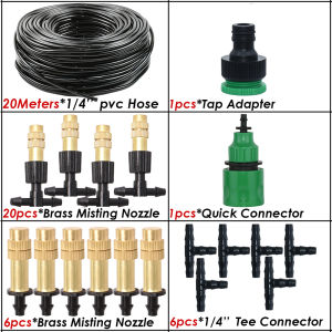 5M-30M Misting Cooling System Garden Irrigation Watering 1/4 Brass Atomizer Nozzles 4/7mm Hose for Outdoor Patio Greenhouse