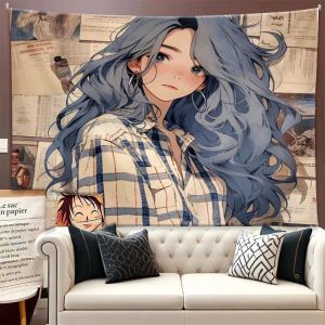 VIKAMA Retro Manga Cô Gái Tóc Dài Anime Tấm Thảm Polyester Mềm Treo Tường Cho Phòng Ngủ Trang Trí Thoáng Mát Có Thể Giặt Bằng Máy Phông Nền