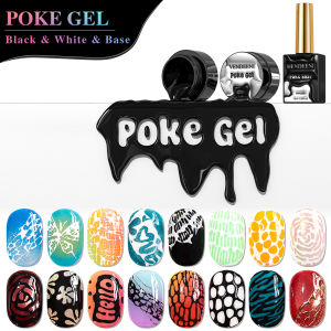 Vendeeni Black White Poke Poke Gel Nail Polish UV Soak Off Varnish Wave Texture Lace Modeling Painting Gel Lacquer For Nail Art