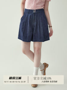 High Waist Wide Leg Casual Denim Shorts Womens Loose Pleated Summer New Style Deep Color Jeans by Beidao AMUU