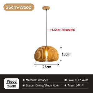 LANTU 42cm Japanese Wooden Lantern LED Pendant Light Tricolor Hanging Lamp for Bedroom Living Room Zen Tea Room Restaurant Bedside Bamboo Chandelier