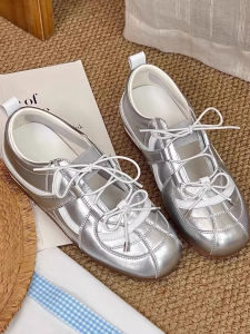 Sweet Sister Trainer Shoes Womens Genuine Leather Sports Ballet Style Mary Jane Silver Casual Shoes Increased Height 3cm