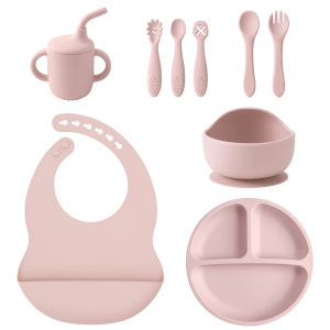 9PCS Silicone Baby Feeding Set Suction Plates Bowl Bib Sippy Cup BPA Free Toddler Self Weaning Essentials Tableware