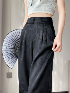 New Chinese Style Satin Wide Leg Pants Womens Summer Thin Loose Casual Rayon Ice Silk Floor-Length Pants High Waist Long Pants