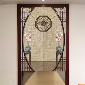 Bed & Breakfast Chinese Ancient Style Fabric Door Curtain Bedroom and Toilet Punch-Free Decoration Half Curtain Partition Curtain Large Size Cloth Curtain Chinese Style