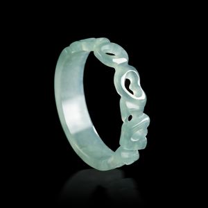 TIMESWIND Natural A-grade Jade Light Blue LOVE Hollow Ring Women for Couple with Certificate