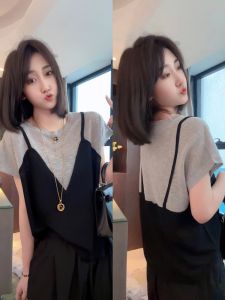 Shalldoer | Pseudo Two-Piece Loose Slimming Color Collision Thin Ice Silk Knitwear