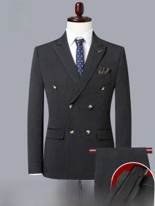 ROMON | Lormen Mens Business Casual Wedding Suit Single-breasted Double-Button Standard Fit Polyester Blend Wedding Outfit