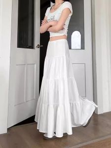Elegant White High Waist Midi Skirt Gentle Style Summer New Design Unique Wide Umbrella Skirt Slimming A-Line Skirt