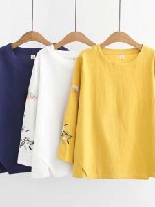 Retro Heavyweight Embroidered Cotton Linen Long Sleeve Loose Womens Shirt Stylish Slimming Early Autumn Fashionable Top