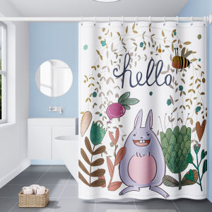 Thickened Waterproof Bathroom Curtain Set Stretchable Mold Proof Bath Curtain Partition Curtain No Drilling Required Polyester