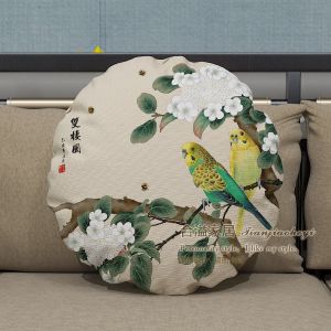 Nghệ Thuật Trung Hoa Mới Bông Hoa Và Chim Tròn Nệm Ghế Sofa Phòng Khách Nệm Lưng Vải Lanh Nệm Lưng Nệm Tròn