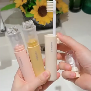 2-IN-1 Foldable Toothpaste Dispenser Portable Travel Soft Bristles Toothbrush Including Replaceable Head Space Saver Mini Cute Toothbrush Set