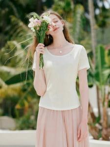 XIANGYING | Shoulder Lace Spliced Backless Slim Fit T Shirt