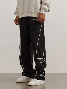 Sogaoul Celana Parachute Star Panjang Loose Pants  Hitam  Basic Casual Dewasa Tebal Pria Taslan