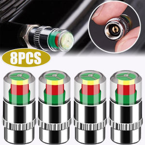 8ชิ้นฝารถวาล์วยางอเนกประสงค์ยางสูญญากาศสแตนเลสแกนทองแดงฝาครอบวาล์วเตือนเตือนภัยล่วงหน้าการตรวจสอบแรงดันยางรถยนต์