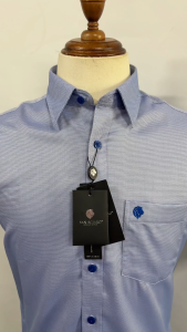 SAN SCIARO - Áo Sơ Mi Tay Ngắn Màu Xanh Dương Caro Regular Lai Bầu Quà Tặng Nam Việt Tiến Cao Cấp