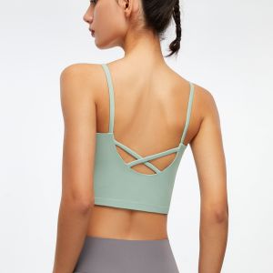 โยคะที่สะดวกสบาย เสื้อกั๊ก LW12 พร้อมแผ่นรองหน้าอกเสื้อผ้าออกกําลังกายเปลือยการฝึกอบรมกีฬา เสื้อท่อนบน สําหรับผู้หญิง ระบายอากาศได้ดี ผ้าไนลอน