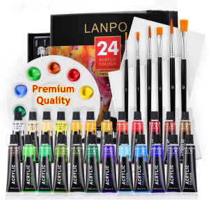 Ready Stock 12/24 Colors High Quality Acrylic Painting Set Gift Set Brush Canvas Palette White Drawing Canvas Drawing Board