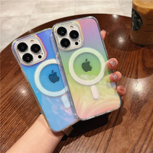 CrashStar MagSafe Colorful Transparent Shockproof Hard Phone Case For iPhone 17 16 15 14 Pro Max Plus 13 12 11 Pro Max Air Plus Wireless Charging Fashion Luxury Clear Phone Casing Laser Aurora Phone Cover Shell Hot Sale