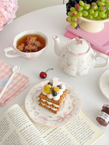 Cute Pink Ceramic Sheep Teapot Set Korean Style Afternoon Tea Cup Plate Girls Birthday Gift Box Handmade Tea Utensils