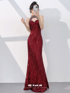 Halter Neck Evening Dress with Fish Tail Sequins