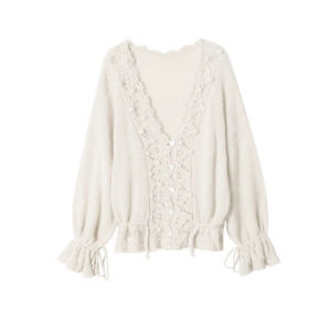 YUEZHONGWEI | French Style V-neck Lace-up Gray Womens Sweater