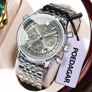 POEDAGAR Luxury Fashion Men Watch Stainless Steel Waterproof Luminous Quartz Male Clock Date Chronograph Military Mens Watches