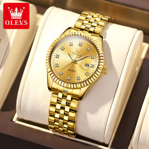 OLEVS Watch for Woman Original Waterproof Pawnable Elegant Casual Stainless Steel Import Quartz Movement Diamond Dial Calendar Luminous