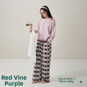 Super Soft Spring and Autumn Off Shoulder Two-piece Long Sleeve Sweet Pajamas