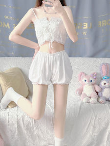 White JK Safety Pants for Women Lightweight Summer Style Anti-Exposure Insurance Pants Can Be Worn Outside Flower Printed Lantern Bottoming Shorts