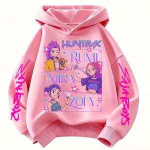 Demone Hunter Girls Pink Hooded Streetwear Autumn Winter Anime Pullover Kids Y2K Kawaii Long Sleeved Casual Kid Adult Hoodies