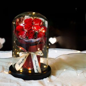 Eternal Full Sky Rose Soap Flower Bouquet Display Glass Cover Valentines Day Teacher Gift Birthday Present Creative Present