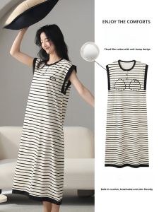 MiiOW | Pure Cotton Sleeveless Womens Nightgown With Chest Pad Anti-Bulge Outerwear Summer Lightweight Round Neck Dress For Sleep