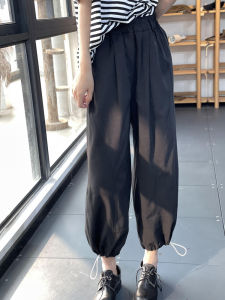 Loose Cotton Straight Leg Workwear Pants High Waist Cuffed Casual Trousers for Women Summer Anti-Aging Slimming Trousers