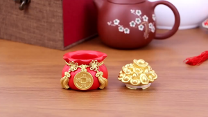 COMBO 3 Hũ Đựng Muối Gạo Tài Lộc Thần Tài May Mắn Trang Trí Bàn Thờ Chiêu Lộc Màu Vàng- Đỏ