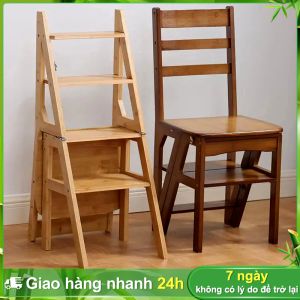 BOHO Ghế thang gỗ đa năng gập lại Tủ thang hai trong một sử dụng cho gia đình Thang chữ A ba bước và bốn bước trong nhà Thang di động tiện lợi