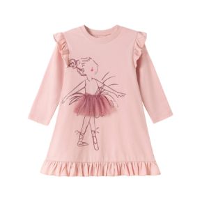 Little maven summer and autumn long sleeved girls princess dress fashionable and trendy figure painting sweet and cute fairy dress comfortable and breathable pure cotton dress